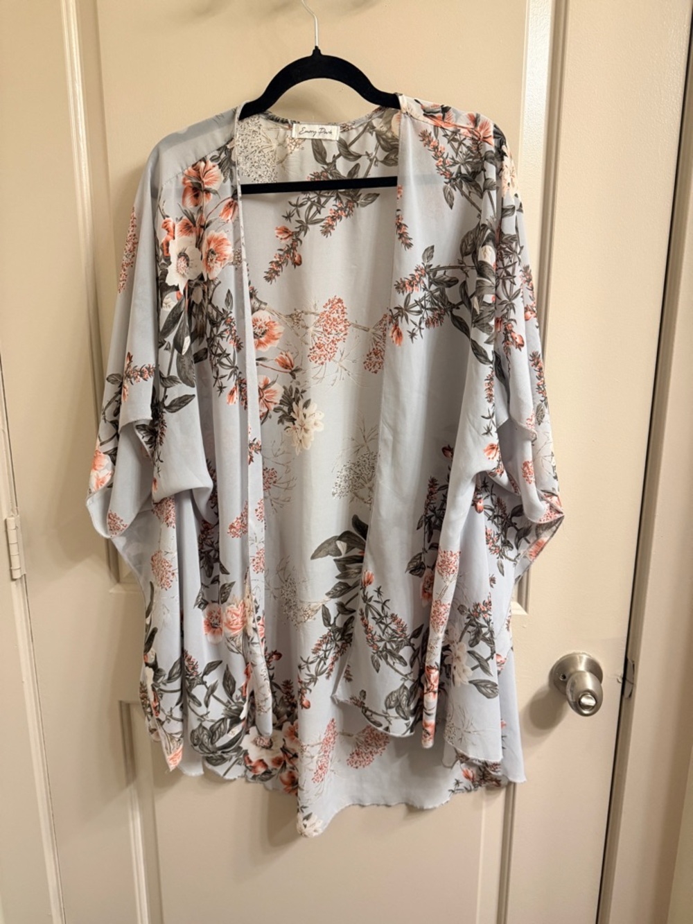 Grey Floral Kimono Cover-Up